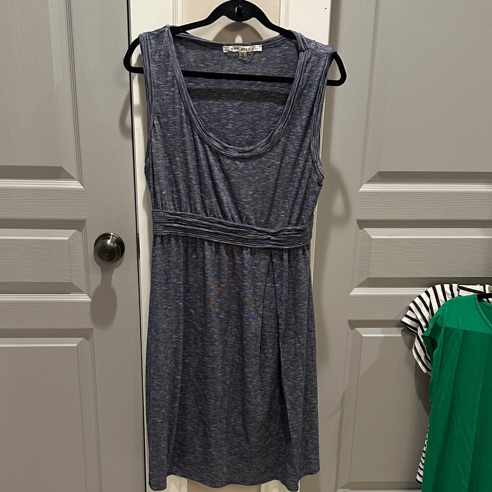 Max Studio Heathered Gray Blue Sleeveless Midi Dress Stretchy